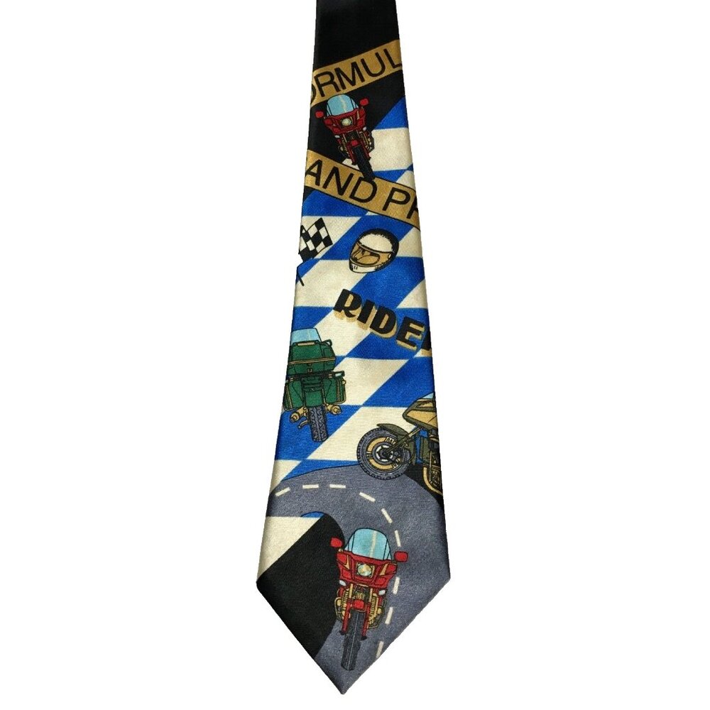 Vintage Sunflower Tie Motorcycle Grand Prix Formula 1 Racing Men's Necktie